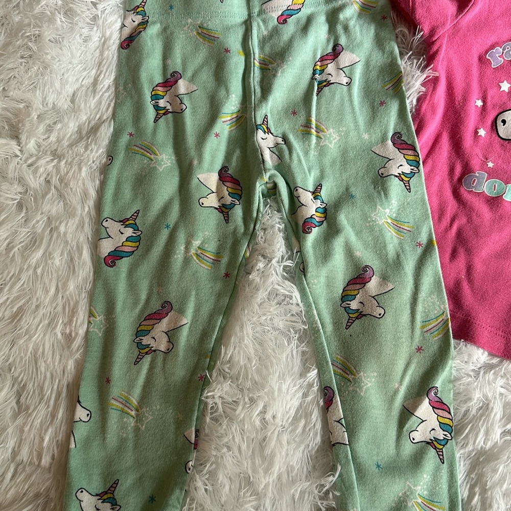 🎀 Wonder Nation Girls 2 piece Pajamas Pants and Shirt Unicorn Rainbow Pink - Picture 3 of 4